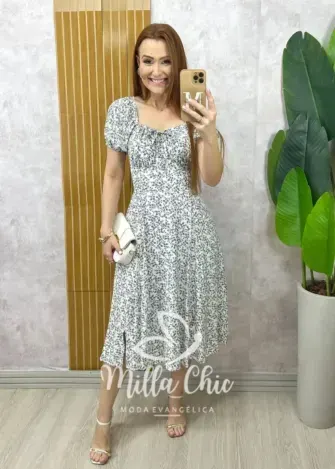 Vestido Camponesa Em Viscolinho estampado - Milla Chic