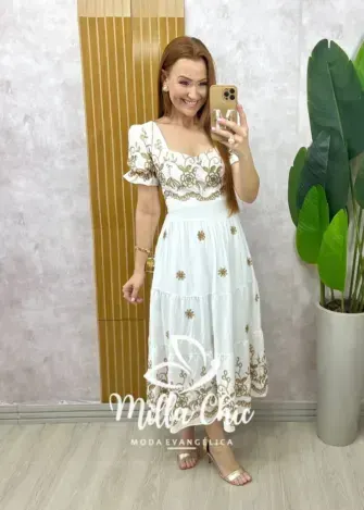 Vestido Miriam bordado - Branco - Milla Chic
