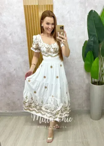Vestido Miriam bordado - Branco - Milla Chic