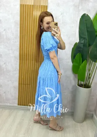 Vestido Yasmim em lesie azul Celeste - Milla Chic