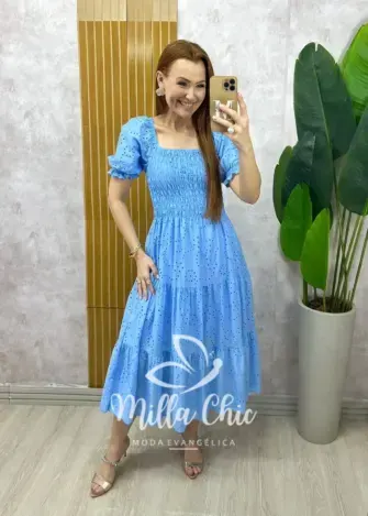 Vestido Yasmim em lesie azul Celeste - Milla Chic