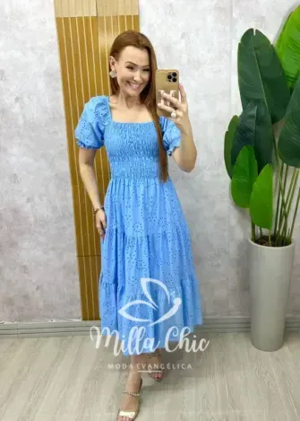 Vestido Yasmim em lesie azul Celeste - Milla Chic
