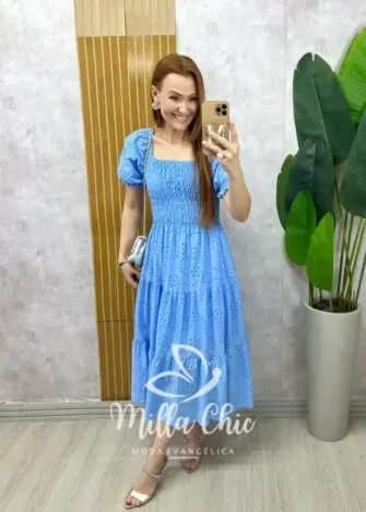 Vestido Yasmim em lesie azul Celeste - Milla Chic