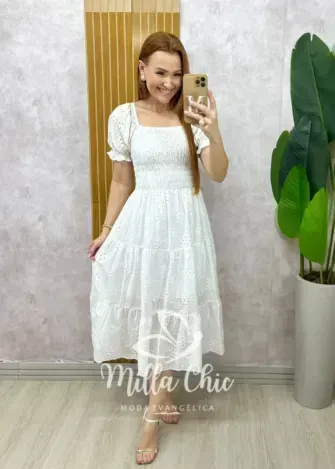 Vestido Yasmim em lesie Branco - Milla Chic