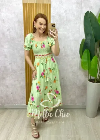Vestido Melina Manga Princesa - Verde - Milla Chic