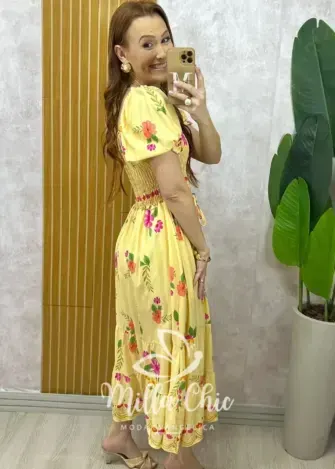 Vestido Melina Manga Princesa - Amarelo - Milla Chic