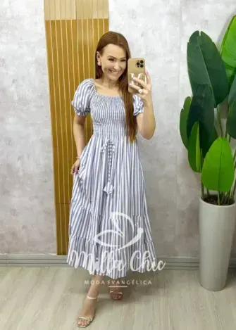 Vestido Melina Manga Princesa - Azul - Milla Chic