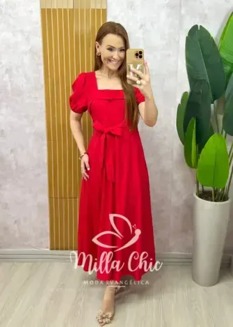 Vestido Nicole Em Alfaiataria - Vermelho Cereja - Milla Chic