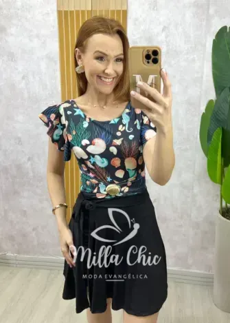 Conjunto Maiô E Short Saia - Preto - Milla Chic