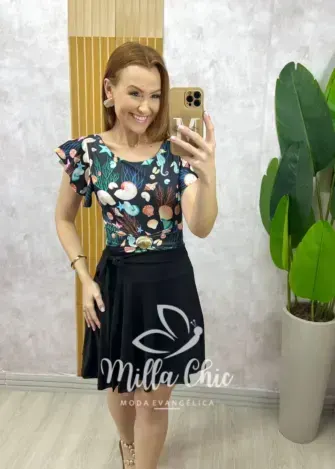 Conjunto Maiô E Short Saia - Preto - Milla Chic