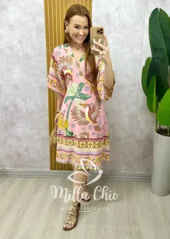 Vestido Hungria Em Crepinho - Rosa - Milla Chic