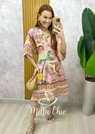 Vestido Hungria Em Crepinho - Rosa - Milla Chic