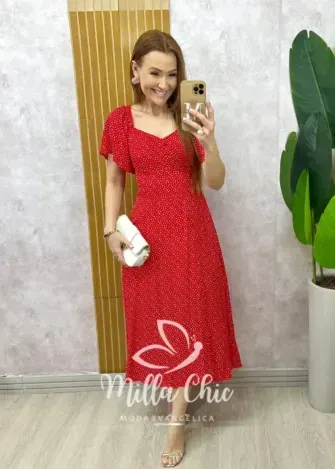 Vestido Pamela Em Viscolinho - Vermelho - Milla Chic