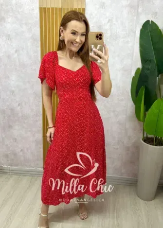 Vestido Pamela Em Viscolinho - Vermelho - Milla Chic