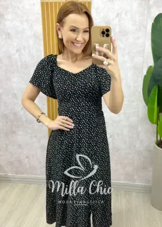 Vestido Pamela Em Viscolinho - Preto - Milla Chic