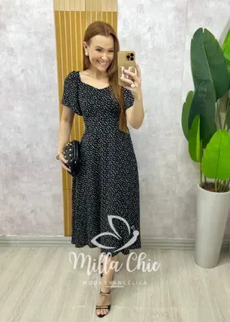 Vestido Pamela Em Viscolinho - Preto - Milla Chic