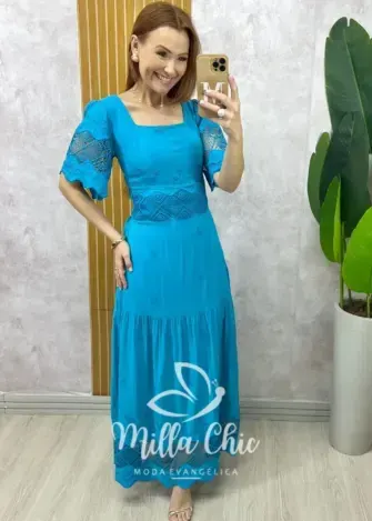 Vestido Isabel Em Lesie - Azul Petróleo - Milla Chic