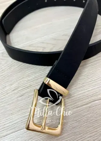 Cinto Preto Fivela Dourada - Milla Chic