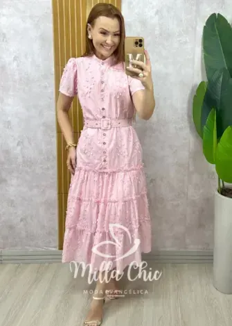 Vestido Maiara em Lesie algodão rosa pó bordado – Milla Chic Vestido Maiara em Lesie algodão rosa pó bordado - Milla Chic