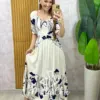 Vestido Rafaela em viscolinho - Branco estampado - Milla Chic