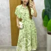 Vestido Belinda em viscolinho menta estampado - Milla Chic