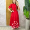 Vestido Joyce  em Lesie algodão vermelho tomate - Milla Chic
