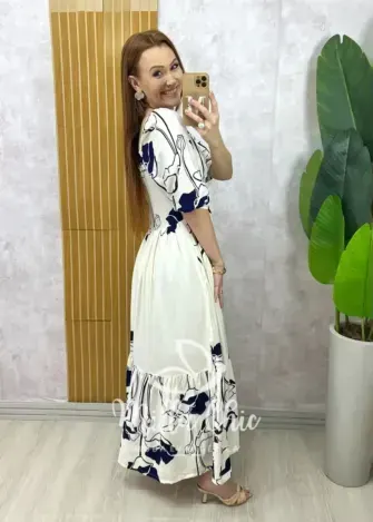 Vestido Rafaela em viscolinho - Branco estampado - Milla Chic