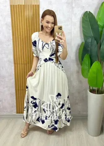 Vestido Rafaela em viscolinho - Branco estampado - Milla Chic