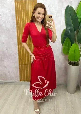 Vestido Clarice em poliamida - vermelho tomate - Milla Chic