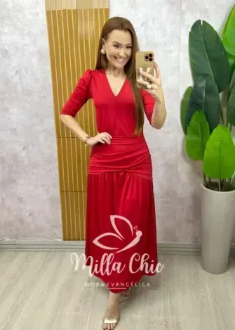 Vestido Clarice em poliamida - vermelho tomate - Milla Chic