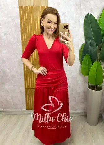 Vestido Clarice em poliamida - vermelho tomate - Milla Chic