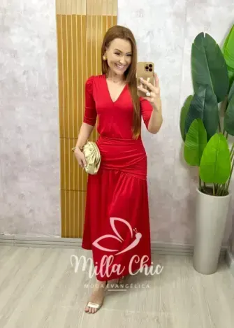 Vestido Clarice em poliamida - vermelho tomate - Milla Chic