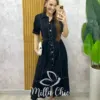Vestido Lavínia em Linho - Preto - Milla Chic