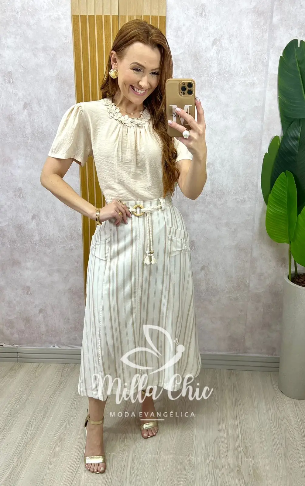 Saia Lisa Em Linho – Areia – Milla Chic Saia Lisa Em Linho - Areia - Milla Chic