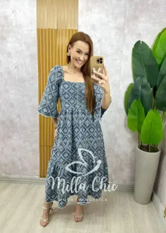 Vestido Luana em jeans bordado - Milla Chic