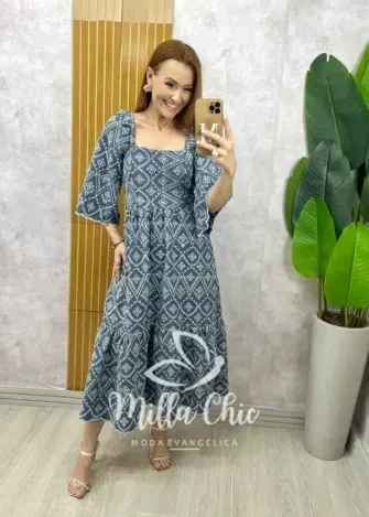 Vestido Luana em jeans bordado - Milla Chic