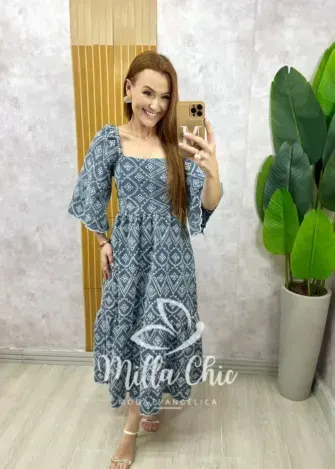 Vestido Luana em jeans bordado - Milla Chic