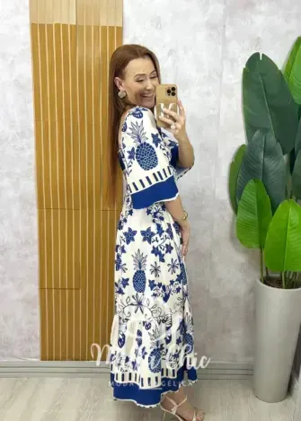 Vestido Catarina em viscosarja estampado azul marinho - Milla Chic