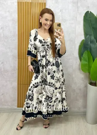 Vestido Catarina em viscosarja estampado preto - Milla Chic