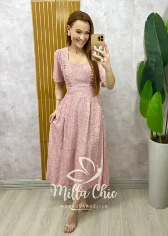 Vestido Odete em chiffon estampado - Milla Chic
