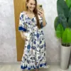 Vestido Catarina em viscosarja estampado azul marinho - Milla Chic