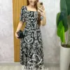 Vestido Fernanda em viscolinho - Fundo preto - Milla Chic