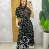 Vestido Belinda em viscolinho - Preto  estampado - Milla Chic