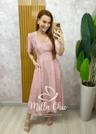 Vestido Odete em chiffon estampado - Milla Chic