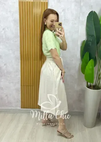 Saia Minerva em alfaiataria - Off wrhite - Milla Chic