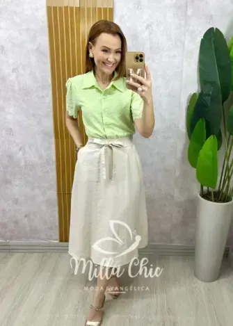 Saia Minerva em alfaiataria - Off wrhite - Milla Chic