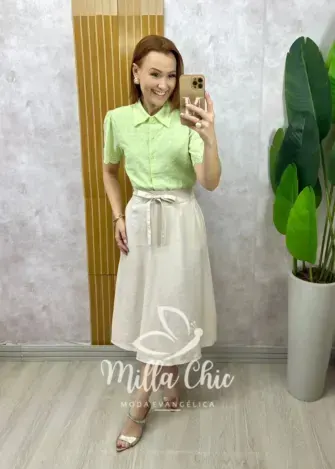 Saia Minerva em alfaiataria - Off wrhite - Milla Chic