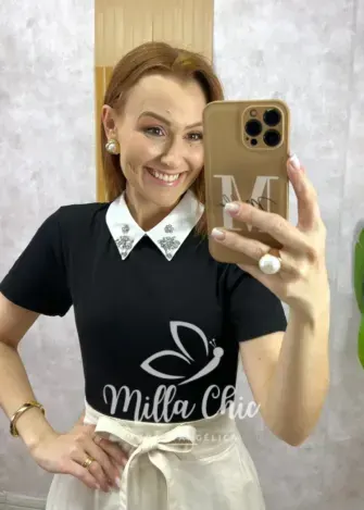 Blusa Juliana com gola preta - Milla Chic