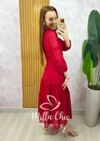 Vestido Fabiane em chiffon - Cereja - Milla Chic