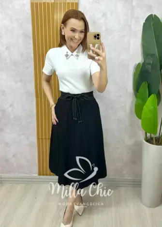 Saia Minerva em alfaiataria - Preto - Milla Chic